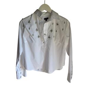 Talbots Petite White Cotton Popover Shirt Rhinestone Embellished Western Country